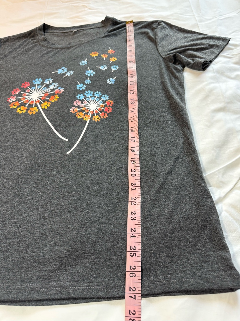 Women’s Dark Gray Floral Dandelion Paw print Graphic Tee - Picture 4 of 6